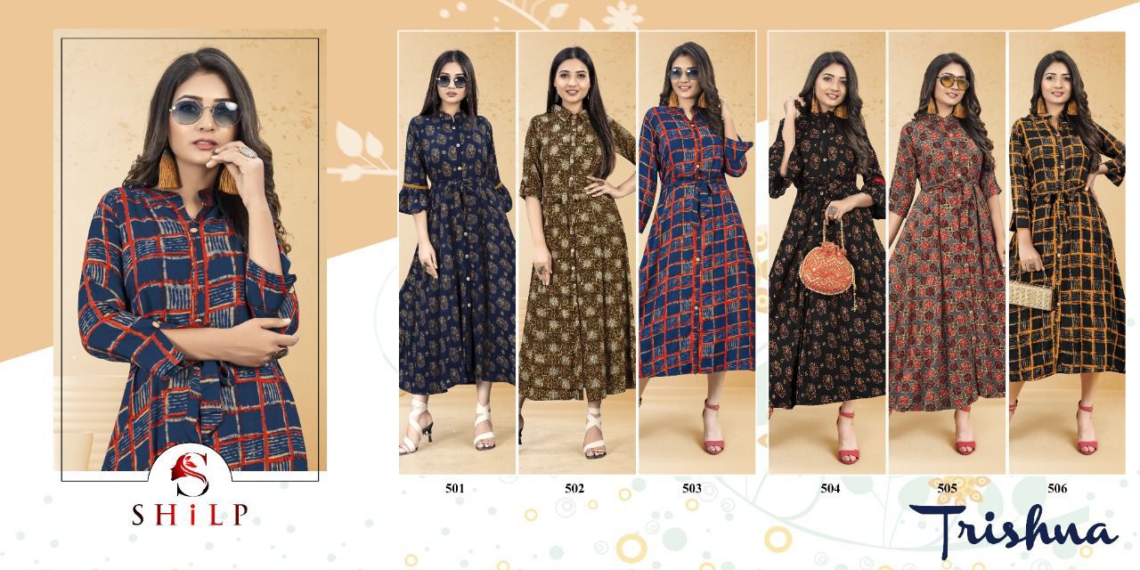 Trishna Shilp Rayon Printed Designer Kurtis Wholesale Price In Surat